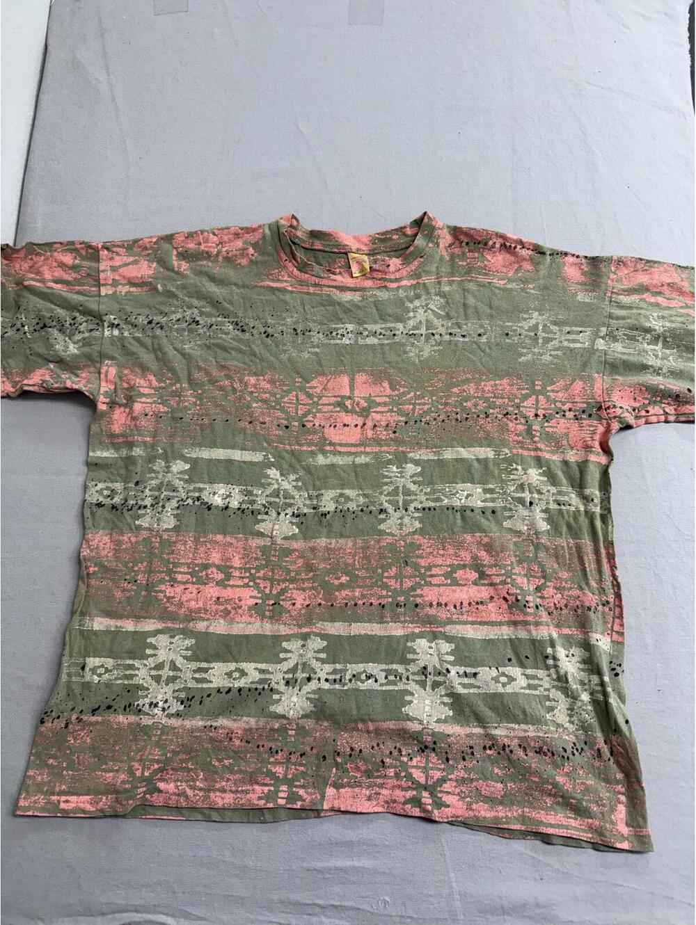 Vintage DIY Surf T-shirt Geometric Palm Tree Paint Roll -L